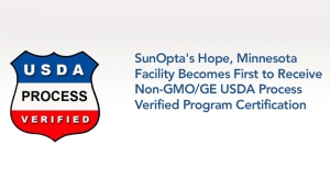 SunOpta Facility Receives Non-GMO USDA Process Verified Program Certification