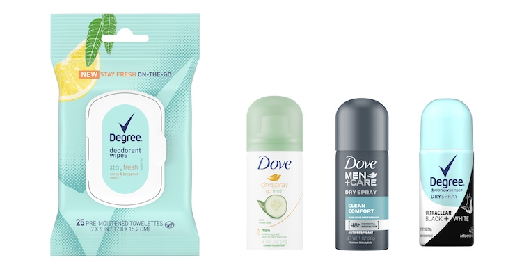 Unilever Launches Dry Spray Minis & Deodorant Wipes